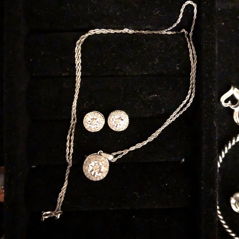 CZ Sterling Silver Earring and Necklace Set